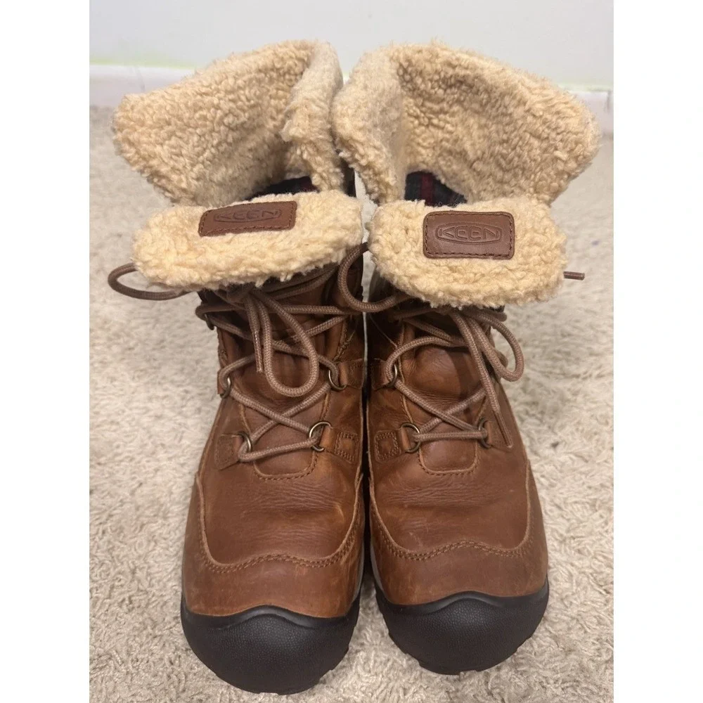 Keen Betty Waterproof Brown Leather Sherpa Lined Short Boots Women's 8 Outdoors